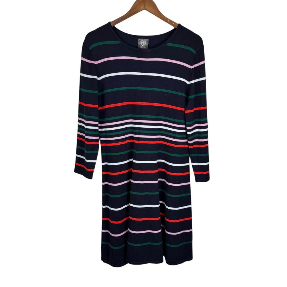 Vince Camuto Ottoman Dark Navy Multi Color Stripe 3/4 Sleeve Knit Sweater Dress - Picture 10 of 13